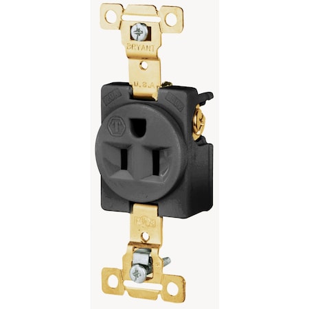 Bryant Straight Blade Receptacle, 5-15R, 15 A, 125V AC, 2 Pole, 3 Wire, Grounded 5261BLK